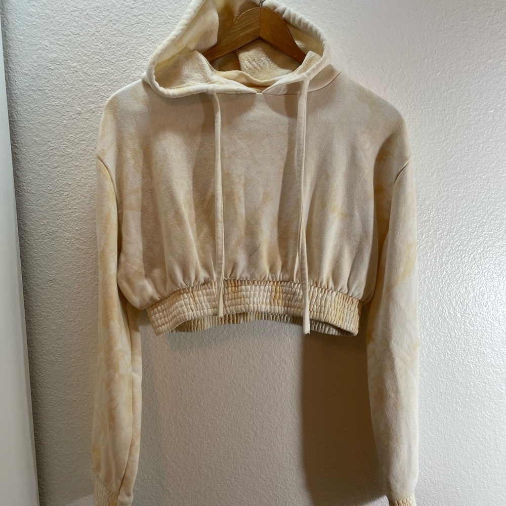 Adika Yellow Tie Dye Crop Hooded Pullover Size M.